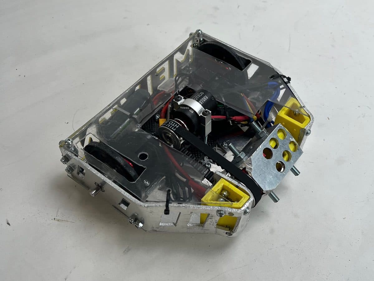 Melvin V3 with the drum removed, 3D-printed bearing holders visible