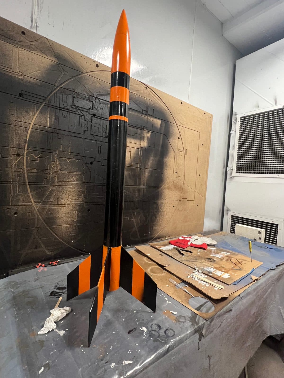 L1 certification rocket, fresh paint in the spray booth